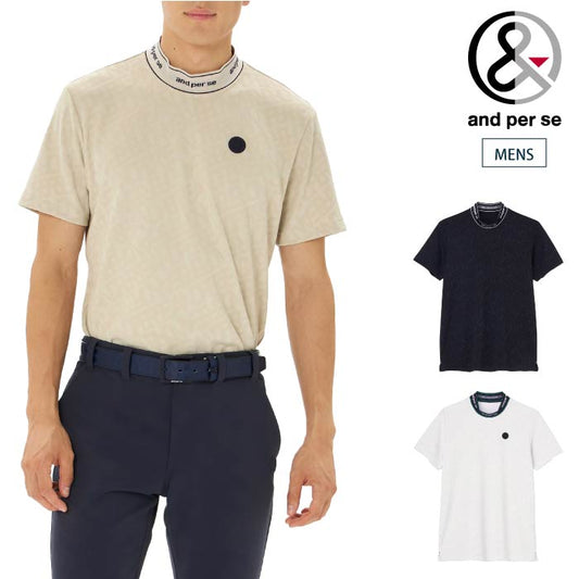 and per se アンパスィ ゴルフウェア メンズ ジャカードスムース半袖モックネックシャツ 吸汗速乾 UVプロテクト ams9575w1