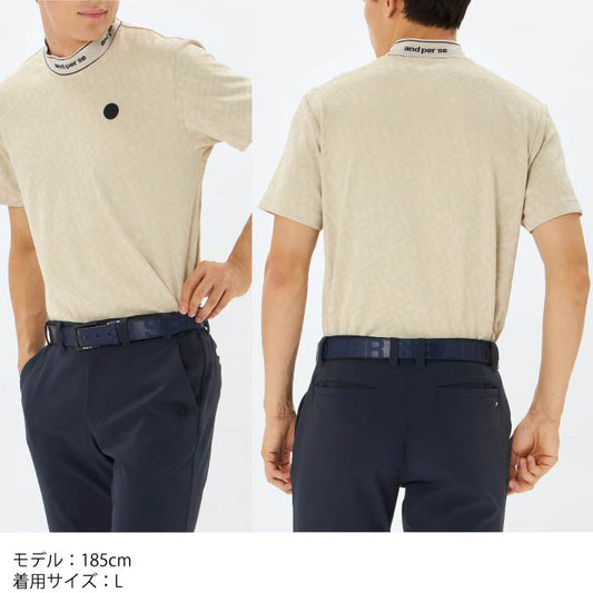 and per se アンパスィ ゴルフウェア メンズ ジャカードスムース半袖モックネックシャツ 吸汗速乾 UVプロテクト ams9575w1