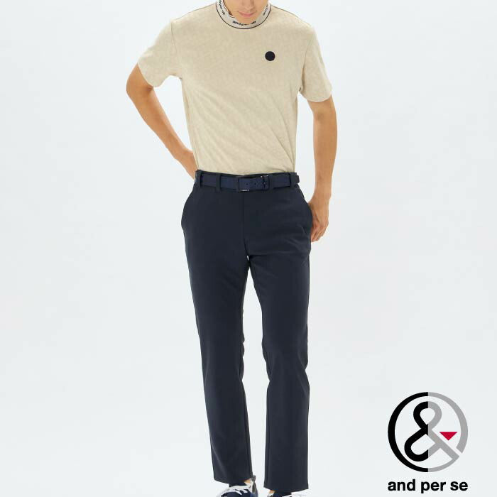 and per se アンパスィ ゴルフウェア メンズ ジャカードスムース半袖モックネックシャツ 吸汗速乾 UVプロテクト ams9575w1