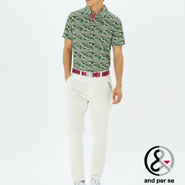 and per se アンパスィ ゴルフウェア メンズ スイングドライディンプル半袖シャツ マルチストレッチ 吸汗速乾 UV 高通気 べたつき軽減 ams9625x2