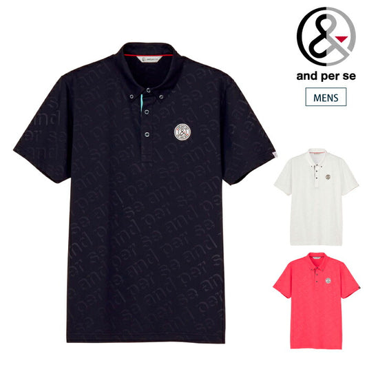 and per se アンパスィ ゴルフウェア メンズ スイングドライエンボスワッフルボタンダウン半袖シャツ マルチストレッチ UVガード 吸汗速乾 AMS9645X5