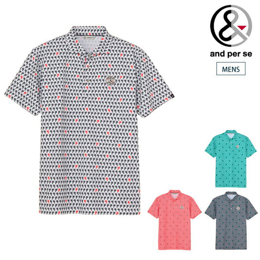and per se アンパスィ ゴルフウェア メンズ スイングドライプリンテッドピケ半袖シャツ マルチストレッチ UVガード 吸汗速乾 AMS9655X1