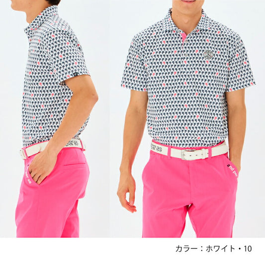 and per se アンパスィ ゴルフウェア メンズ スイングドライプリンテッドピケ半袖シャツ マルチストレッチ UVガード 吸汗速乾 AMS9655X1