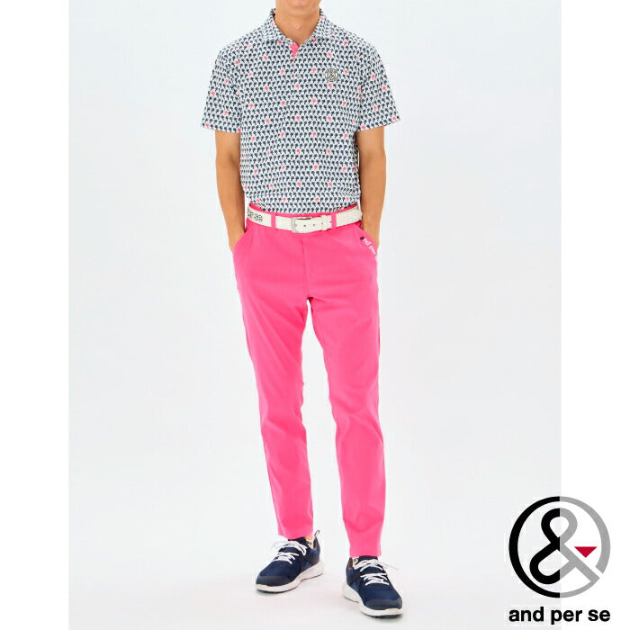 and per se アンパスィ ゴルフウェア メンズ スイングドライプリンテッドピケ半袖シャツ マルチストレッチ UVガード 吸汗速乾 AMS9655X1