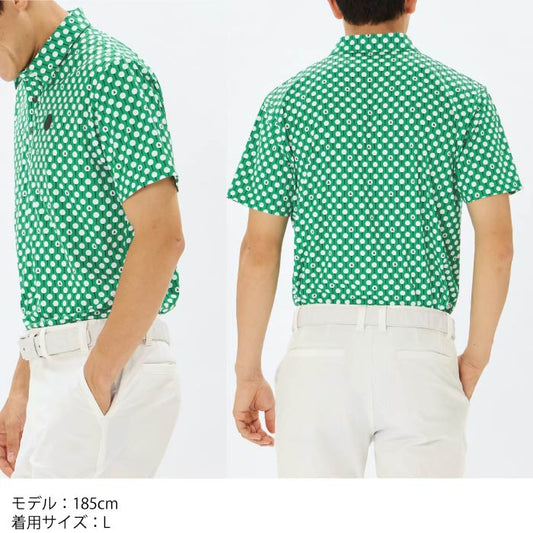 and per se アンパスィ ゴルフウェア メンズ プリンテッドワッフル半袖シャツ 多機能素材 マルチストレッチ 吸汗速乾 UVケア ams9695z5