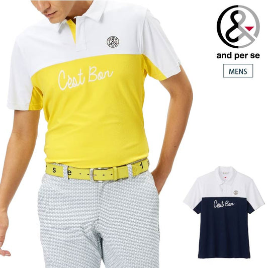 and per se アンパスィ メンズ ゴルフウェア ドライストレッチパイル半袖ポロシャツ ストレッチ 吸汗速乾 UVプロテクト AMS9724V9