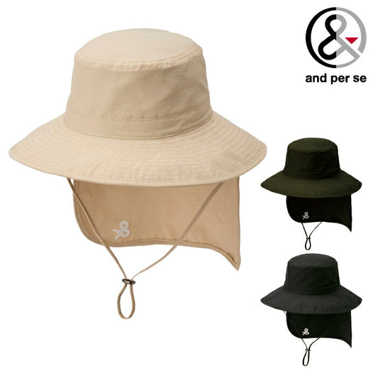 and per se アンパスィ ゴルフ メンズ レディース 帽子 パンチングメッシュサファリハット ユニセックス 日焼け対策 通気性 UV機能 ネック日除け部分着脱可能 aus8626