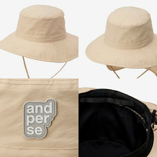 and per se アンパスィ ゴルフ メンズ レディース 帽子 パンチングメッシュサファリハット ユニセックス 日焼け対策 通気性 UV機能 ネック日除け部分着脱可能 aus8626