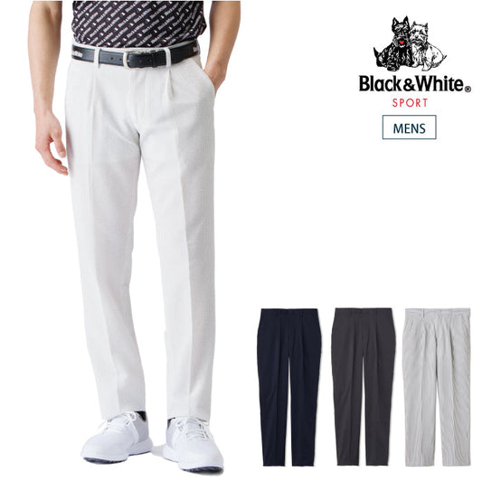 Black&white ブラック&ホワイト メンズ シアサッカーストレッチ1タックパンツ BGS5103HA