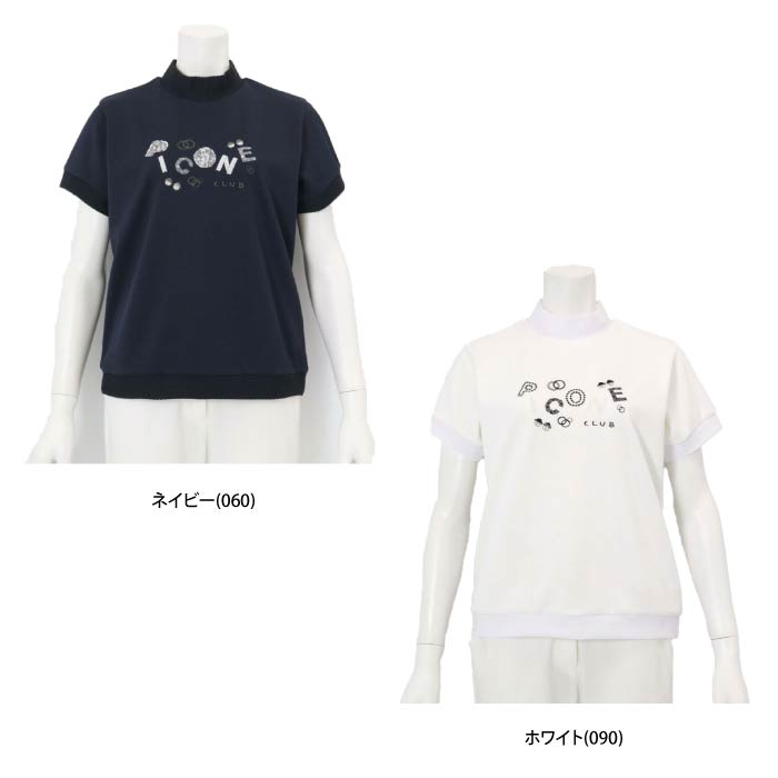 PICONE CLUB ピッコーネクラブ ゴルフウェア レディース 半袖シャツ スパンコール刺繍ハイネックプルオーバー 伸縮性 C459403
