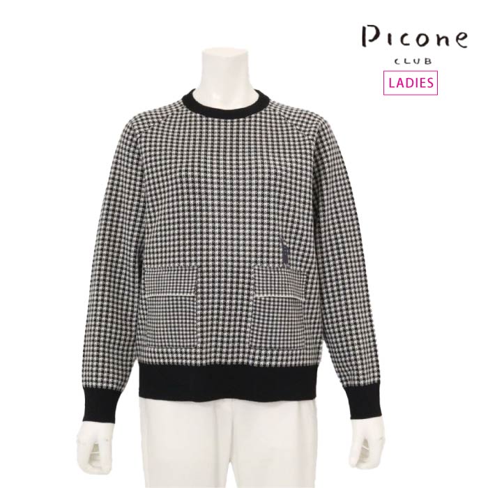 PICONE CLUB ピッコーネクラブ ゴルフウェア レディース フロントポケット千鳥柄ニット ポケット付き C518010