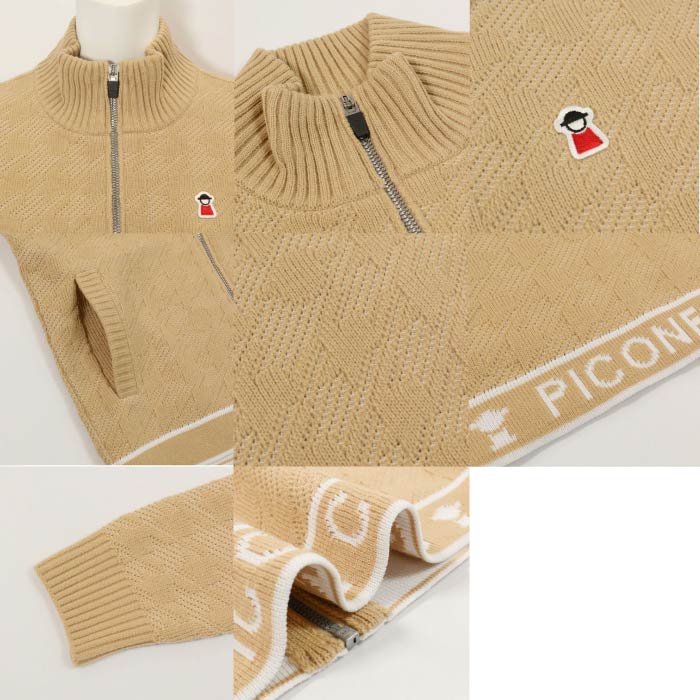 PICONE CLUB ピッコーネクラブ ゴルフウェア レディース ウール混千鳥柄ニットブルゾン ジップアップ C518916
