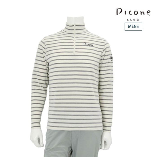 PICONE CLUB ピッコーネクラブ ゴルフウェア メンズ ボーダー柄起毛ハイネックプルオーバー ハーフジップ ハイクラス素材 アンチピリング スウェードライク ソフト あったか c549010
