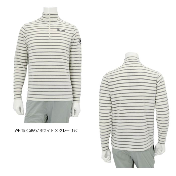 PICONE CLUB ピッコーネクラブ ゴルフウェア メンズ ボーダー柄起毛ハイネックプルオーバー ハーフジップ ハイクラス素材 アンチピリング スウェードライク ソフト あったか c549010