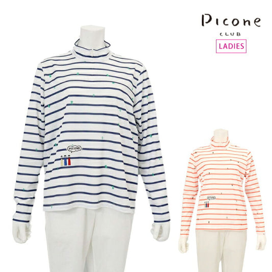 PICONE CLUB ピッコーネクラブ レディース UV速乾ボーダーカノコプルオーバー 首元ファスナー c559308
