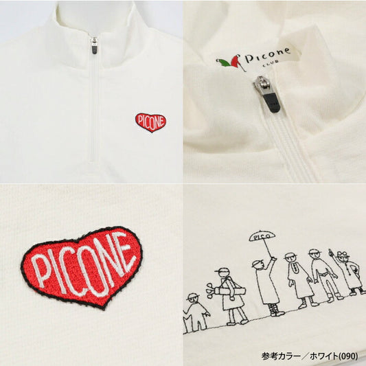 PICONE CLUB ピッコーネクラブ ゴルフウェア レディース 裾刺繍UV速乾ジッププルオーバー 半袖シャツ ドライタッチ 少し長めの半袖丈 ハーフジップ MADE IN JAPAN c559408