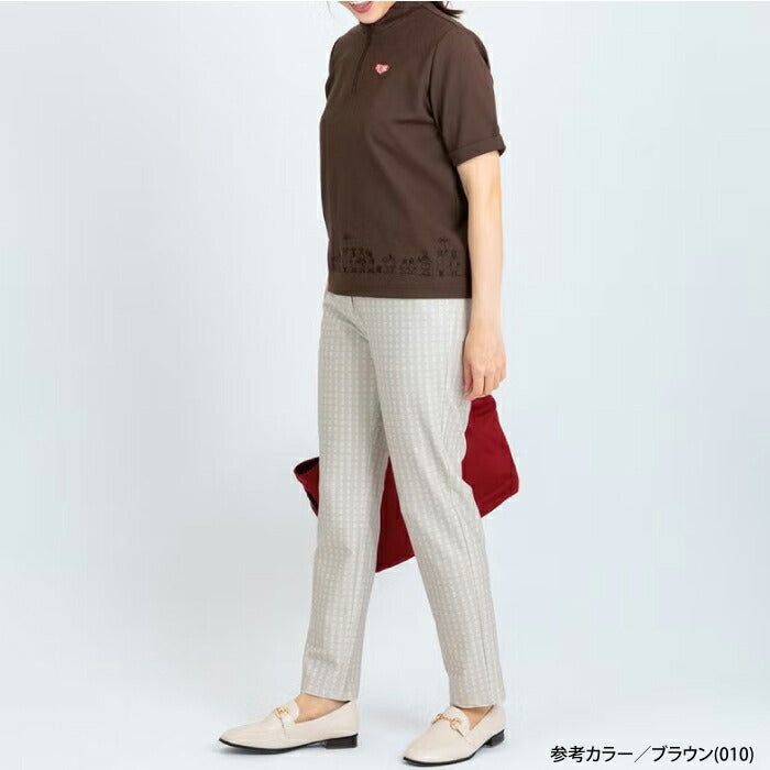 PICONE CLUB ピッコーネクラブ ゴルフウェア レディース 裾刺繍UV速乾ジッププルオーバー 半袖シャツ ドライタッチ 少し長めの半袖丈 ハーフジップ MADE IN JAPAN c559408