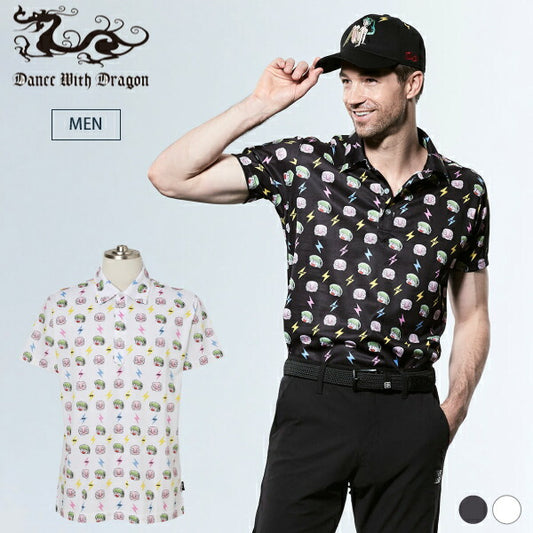 Dance With Dragon ダンスウィズドラゴン メンズ テンちゃん&チェリー総柄ポロ 「うる星やつら」とのコラボ☆ 吸水速乾 UVカット D1-109313