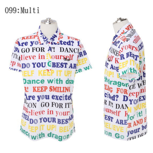 Dance With Dragon ダンスウィズドラゴン ゴルフウェア メンズ 半袖ポロシャツ ストレッチ RFプリントシャツ衿ポロ d1-146300