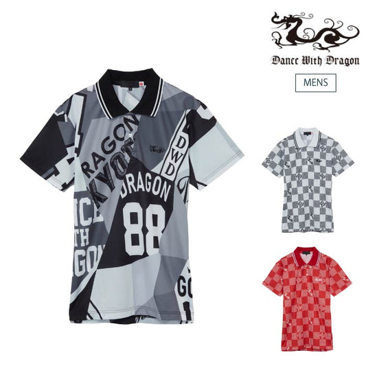Dance With Dragon ダンスウィズドラゴン ゴルフウェア メンズ EVEN掲載 ブローグコアプリントポロ ストレッチ 吸水速乾 D1-175316