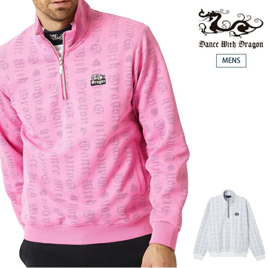 Dance With Dragon ダンスウィズドラゴン ゴルフウェア メンズ長袖シャツ ハートロゴジャガードハイZIP ストレッチD1-269120