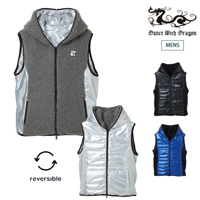 DANCE WITH DRAGON　リバーシブルダウンベスト Dance With Dragon ダンスウィズドラゴン メンズ メタリック