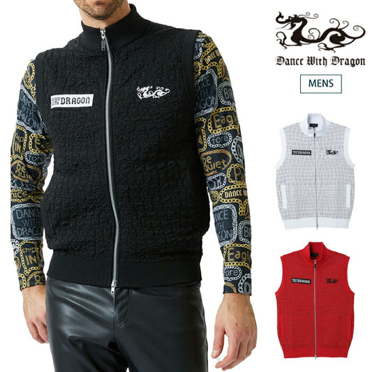 Dance With Dragon ダンスウィズドラゴン ゴルフウェア メンズ クロコ風ジャガードベスト d1-660720