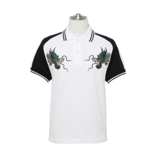 Dance With Dragon ダンスウィズドラゴン メンズ半袖ニットポロ リアルドラゴン ゴルフウェア ポロセータ- D1-663320