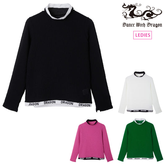Dance With Dragon ダンスウィズドラゴン ゴルフカットソー ゴルフウェア レディース ストレッチシアーサッカーハイネック ※日本製 D2-153120