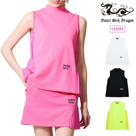 Dance With Dragon ダンスウィズドラゴン ゴルフノースリーブ ゴルフウェア レディース サイドプリーツAラインノースリ 吸水速乾 D2-155720