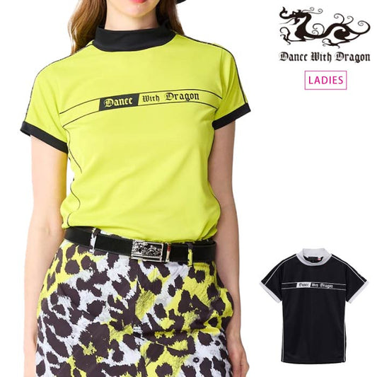 Dance With Dragon ダンスウィズドラゴン ゴルフウェア レディース ラメパイピングモック ストレッチ 吸水速乾 UV d2-174315