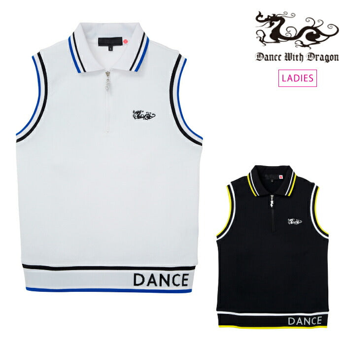 Dance With Dragon ダンスウィズドラゴン ゴルフウェア レディース ポップコーンノースリーブポロ ストレッチ 吸水速乾 UVカット d2-174717