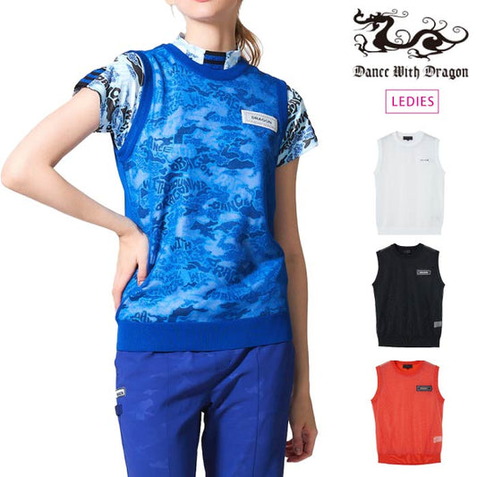 Dance With Dragon ダンスウィズドラゴン ゴルフニットベスト ゴルフウェア レディース フロントシアーニットベスト DRY&UV D2-654721