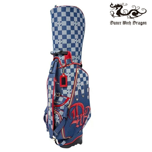 Dance With Dragon ダンスウィズドラゴン ゴルフウェア メンズ レディース デニムDOTチェックスタンドキャディバッグ オリジナル抜染デニム 9.5型 5分割 軽量 スタンド式 D3-602021