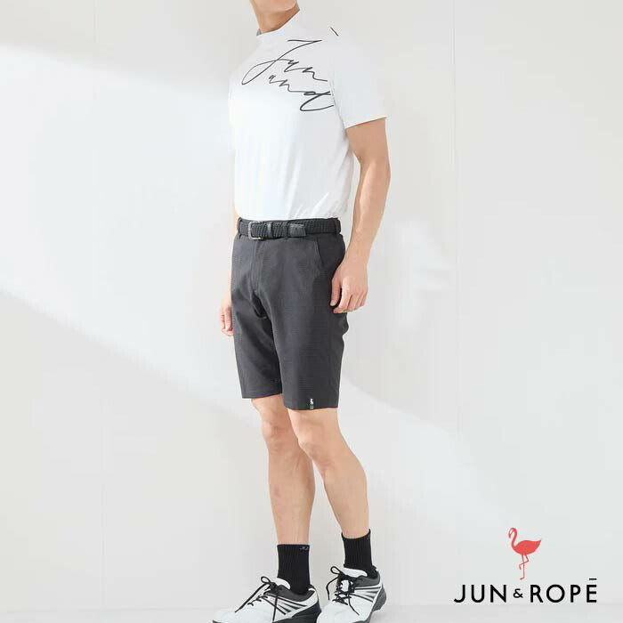 JUN&ROPE’ ジュンアンドロペ メンズ ゴルフシャツ ゴルフウェア UV 吸水速乾 ロゴグラフィック半袖モックネックシャツ 接触冷感 防臭 EJM15100