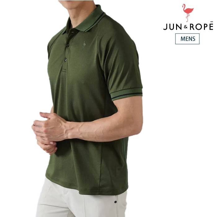 JUN&ROPE’ ジュンアンドロペ メンズ ゴルフシャツ ゴルフウェア NOIR UV ダブルジャージラグラン半袖ポロシャツ ストレッチ 速乾 ejm25570