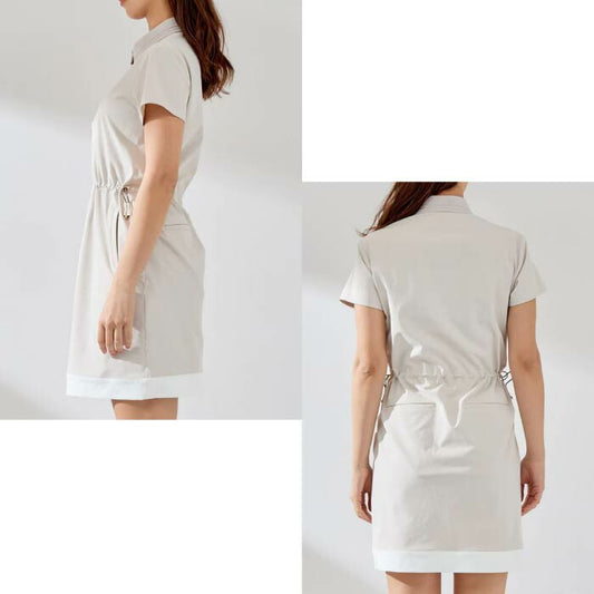 JUN&ROPE’ ジュンアンドロペ ゴルフウェア レディース UV 吸水速乾 ドロスト使い半袖ポロワンピース 接触冷感 ゆったりシルエット ere35100