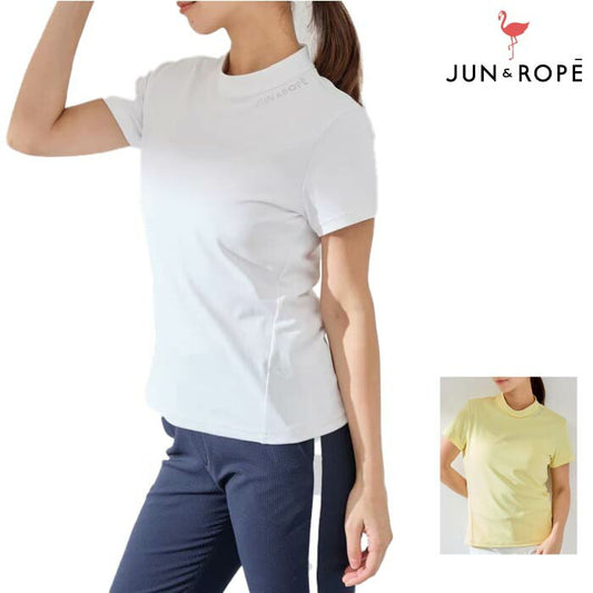 JUN&ROPE’ ジュンアンドロペ ゴルフウェア レディース UV 吸水速乾 ラインストーンロゴ半袖モックプルオーバー erm55030