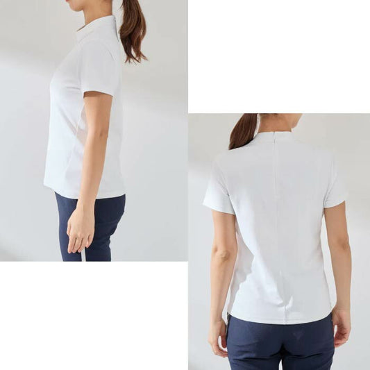 JUN&ROPE’ ジュンアンドロペ ゴルフウェア レディース UV 吸水速乾 ラインストーンロゴ半袖モックプルオーバー erm55030