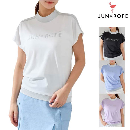 JUN&ROPE’ ジュンアンドロペ ゴルフウェア レディース 吸水速乾 フロントロゴラメコンビプルオーバー フレンチスリーブ 二の腕カバー erm55100