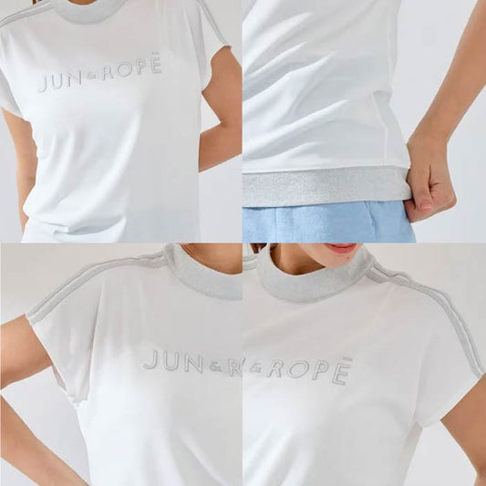 JUN&ROPE’ ジュンアンドロペ ゴルフウェア レディース 吸水速乾 フロントロゴラメコンビプルオーバー フレンチスリーブ 二の腕カバー erm55100