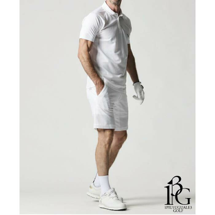 1PIU1UGUALE3 GOLF ウノピゥウノウグァーレトレゴルフ ゴルフウェア メンズ ポロシャツ 113 GOLF S/S POLO MESH セットアップ対応 GRT248-GPU002