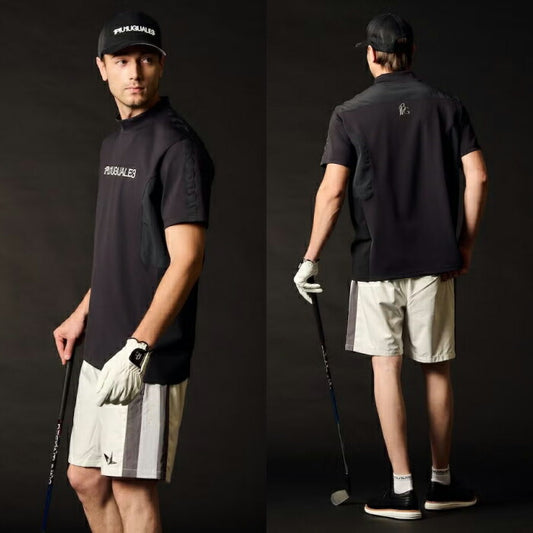 1PIU1UGUALE3 GOLF ウノピゥウノウグァーレトレゴルフ ゴルフウェア メンズ 113 GOLF SWITCHING MOCK NECK 半袖モックネックシャツ 通気性 吸水速乾性 最高級ダンボール素材採用 日本製 grt281-gnu016