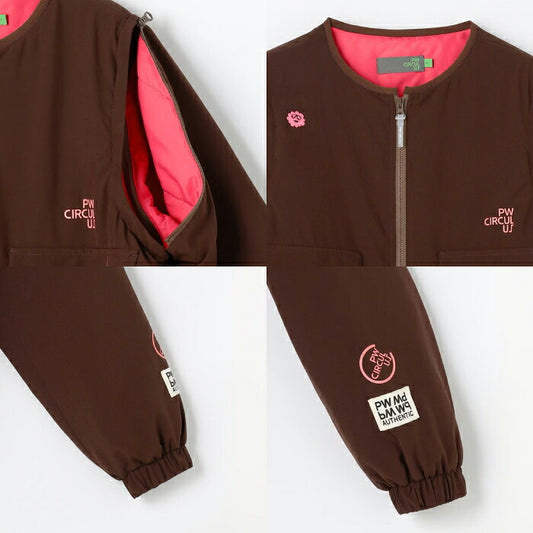 PW CIRCULUS ピーダブリュサーキュラス ゴルフウェア レディース WOMEN デタッチャブル中綿ブルゾン ノーカラーブルゾン 袖の取り外し可能 ウォッシャブル 表地撥水加工 jrpqgw0514