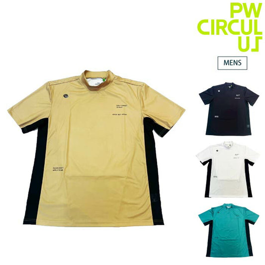 PW CIRCULUS ピーダブリュサーキュラス ゴルフウェア メンズ メッシュコンビモックネックT 吸水速乾 UV遮蔽率96.3% UVカット ストレッチ khpngm0505