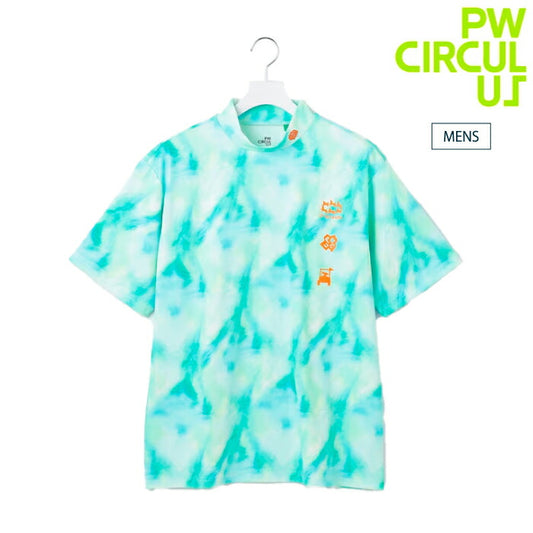 PW CIRCULUS ピーダブリュサーキュラス ゴルフウェア メンズ 半袖シャツ タイダイ柄モックネックT 吸水速乾 UV遮蔽率99.5% UVカット ストレッチ KHPNGM0525