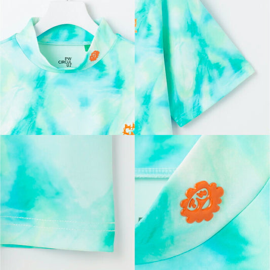 PW CIRCULUS ピーダブリュサーキュラス ゴルフウェア メンズ 半袖シャツ タイダイ柄モックネックT 吸水速乾 UV遮蔽率99.5% UVカット ストレッチ KHPNGM0525