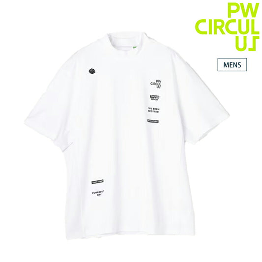 PW CIRCULUS ピーダブリュサーキュラス ゴルフウェア メンズ MEN メッシュコンビ モックネック 半袖シャツ 軽量 吸水速乾 UVカット加工 ストレッチ メッシュパーツ ややゆとり感のあるシルエット khpnlm0505