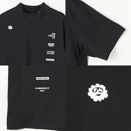 PW CIRCULUS ピーダブリュサーキュラス ゴルフウェア メンズ MEN メッシュコンビ モックネック 半袖シャツ 軽量 吸水速乾 UVカット加工 ストレッチ メッシュパーツ ややゆとり感のあるシルエット khpnlm0505