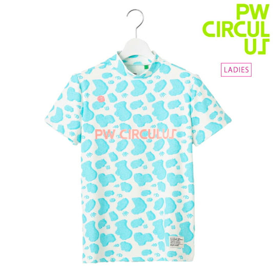 PW CIRCULUS ピーダブリュサーキュラス ゴルフウェア レディース 半袖シャツ アニマルドットモックT UV遮蔽率99.5% UVカット 速乾 ストレッチ KHPQGM0318